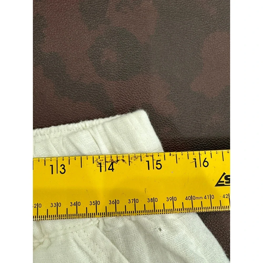 Beyond Yoga White 100% Linen Wide Leg Elastic Waist Patch Pocket Pants Large